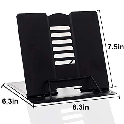 MEAOR Metal Book Stand Folding Reading Stand Anti-Slip Adjustable Desktop Bookend Cookbook Rest Book Holder (Black)