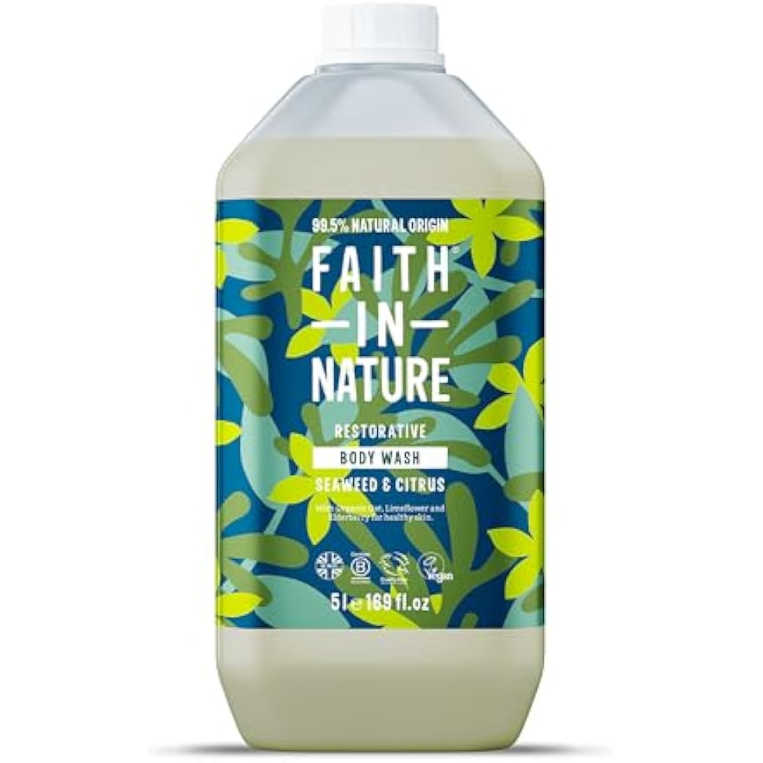 Faith In Nature Natural Seaweed & Citrus Body Wash, Restorative Shower Gel, Vegan & Cruelty Free, No SLS or Parabens, 5L Refill Pack