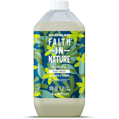 Faith In Nature Natural Seaweed & Citrus Body Wash, Restorative Shower Gel, Vegan & Cruelty Free, No SLS or Parabens, 5L Refill Pack