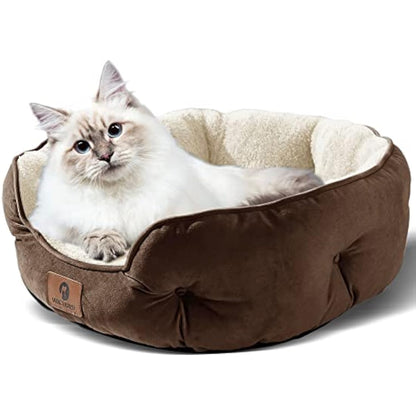Asvin Medium Dog Bed for Medium Dogs, Large Cat Beds for Indoor Cats, Pet Bed for Puppy and Kitty, Extra Soft & Machine Washable with Anti-Slip & Water-Resistant Oxford Bottom, Brown, 25 inches
