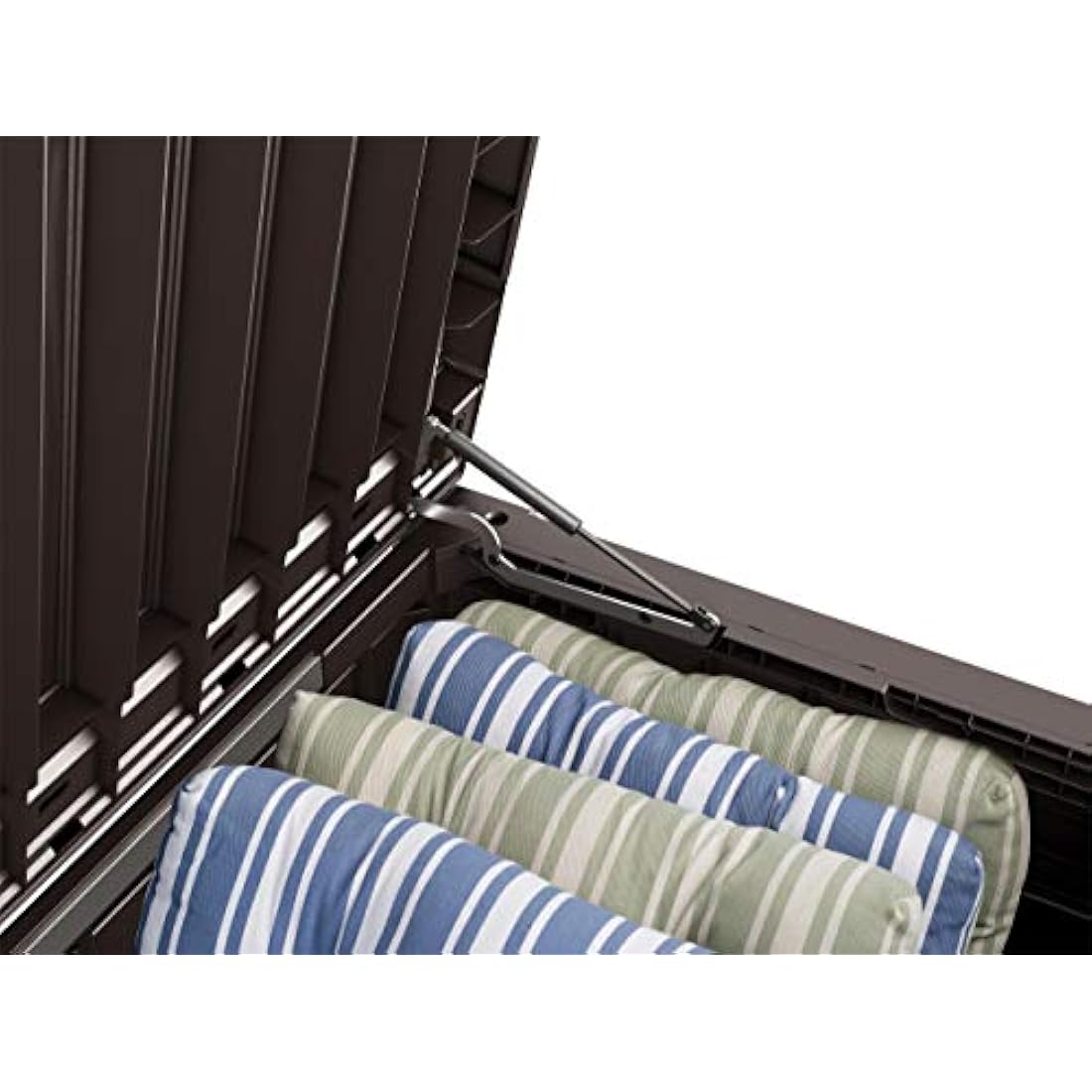 Keter Westwood 570L Outdoor 75% recycled Garden Furniture Storage Box Brown Wood Panel Effect ; Fade Free ; All Weather Resistant ; Safe and Secure ; Zero Maintenance ; 2 year Warranty