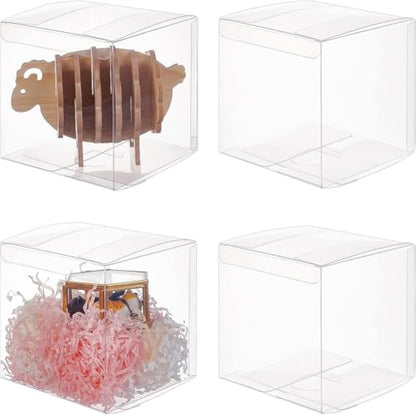 BENECREAT 10PCS 12x12x12cm Clear Cube Wedding Favour Boxes with Protective Film, Large PVC Transparent Square Gift Boxes for Party Gift Candy Birthday Cake