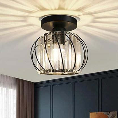 Hudi Fyier Chandelier Crystals Ceiling Lighting Fixtures,2 Pack Small Flush Mount Ceiling Light for Kitchen Hallway Dining Rooms Living Rooms Bar (Black)