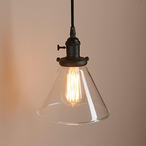 PathsOn Industrial Vintage 3 Lights Fittings Ceiling Chandelier Cone Clear Glass lampshade Hanging Pendant Lamp Fixture (Black)