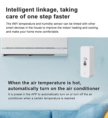 WiFi Hygrometer Thermometer Sensor: Smart Temperature Humidity Monitor, with Remote Monitor and TUYA APP Notification Alert, High Precision Indoor