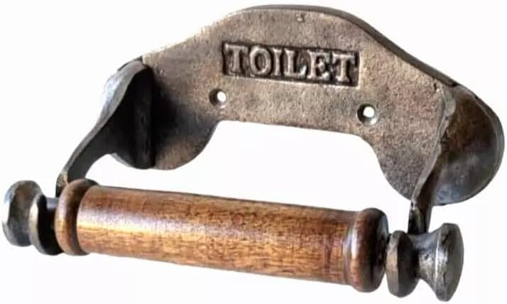 Assorted Collections Toilet Roll Holder Wall Mounted Industrial Style Toilet Embossed ? Cast Iron Toilet Paper Holder Wooden Loop Bathroom Accessories