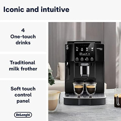De'Longhi Magnifica ECAM222.20.B, Automatic Coffee Machine with Milk Nozzle, Bean to Cup Espresso Machine with 4 One-Touch Recipes, Soft-Touch Control Panel, 1450W, Black