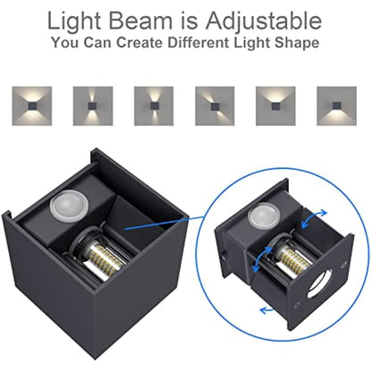 Klighten 2PCS Outdoor Wall Light with Motion Sensor, Waterproof IP54 Outside Wall Lamps with Sensor, Adjustable Beam Angle, Natural White 4000K, Antracita (G9 LED Bulb Include)