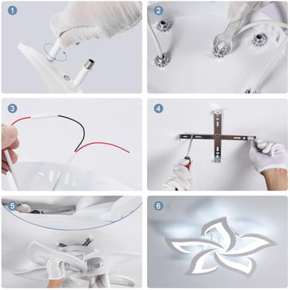 Riserva LED Ceiling Light, 60W Mordern Ceiling Lamp White, 6500K Cool White, Acrylic Petal Design Chandelier for Bedroom, Living Room, Dining Room, Kitchen, Φ60cm