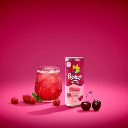 Rubicon Spring 12 Pack Black Cherry Raspberry, Sparkling Spring Water with Real Fruit Juice & Natural Flavours, , Only 9 Calories - 12 x 330ml Multipack Cans