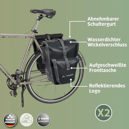 VAUDE Aqua Back Plus Bike Pannier, 2 x Rear Bike Rack Bag Waterproof, 51L Total Volume, Cycling Bag, Easy Mounting - Made in Germany