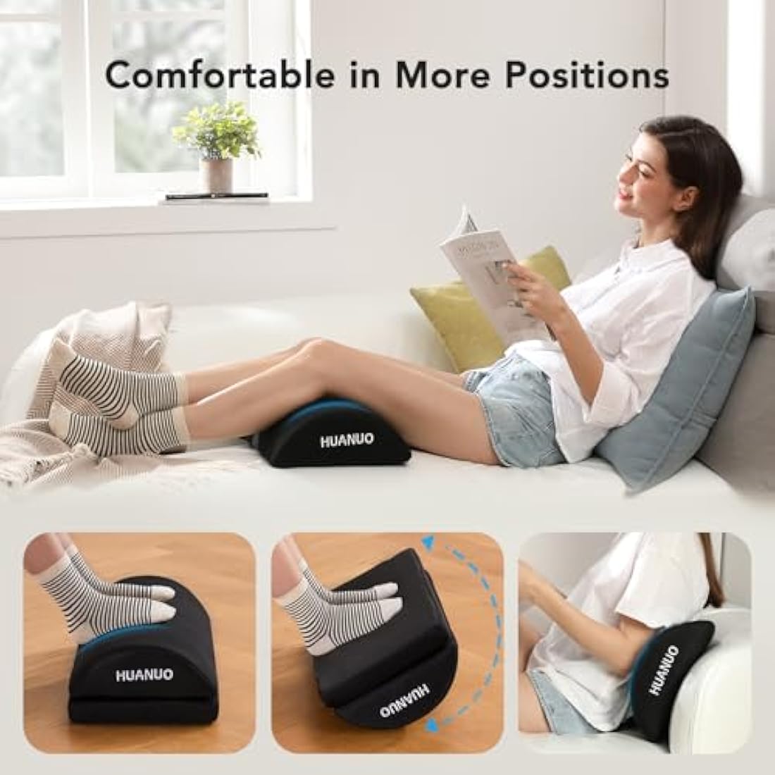 HUANUO Footrest, Under Desk Foot Rest, Foot Stool Under Desk, Ergonomic Foot Rest for Office, Home, Travel