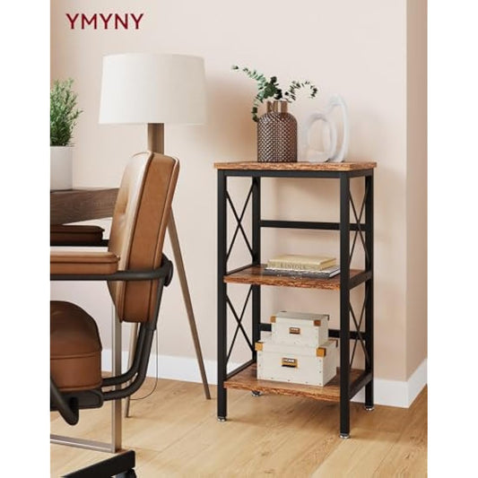 YMYNY Bookcase, 3 Tier Storage Rack, Plant Rack, Storage Microwave Shelf with Steel Frame, for Living Room, Kitchen, Office, Study Hall, Industrial Style, 40×29×75CM Rustic Brown and Black HST008H