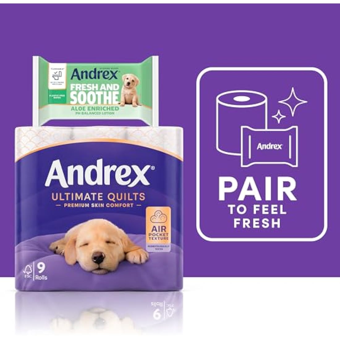 Andrex Ultimate Quilts 9 Mega Toilet Rolls = 13.5 Standard Toilet Rolls, 50% Longer Lasting Paper, Air Pocket Technology for Soft, Thick Sheets, FSC Certified