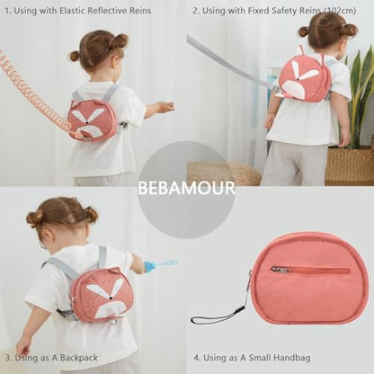 Bebamour Animal Toddler Backpack with Reins Mini Bag with Safety Leash for Children Portable Backpack Rucksack with Safety Harness for Boys and Girls, Orange