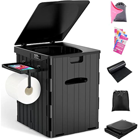 WADEO Extra-Large Camping Foldable Toilet, Heavy-Duty Portable Potty for Adults with Bigger Comfortable Seat & Sturdy Support, Travel WC for Heavy People, Big Guy, Elderly