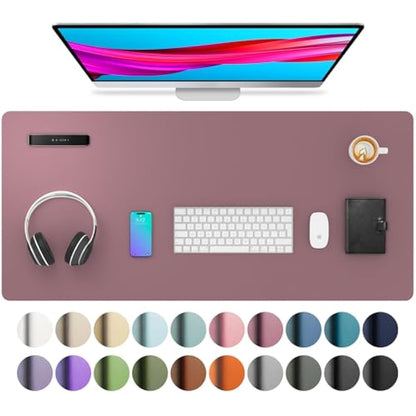Leather Desk Pad Protector, Mouse Pad, Office Mat, Non-Slip PU Leather Blotter, Laptop Desk Pad, Waterproof Writing Pad for Office and Home (91cm x 43cm, Dark Pink)
