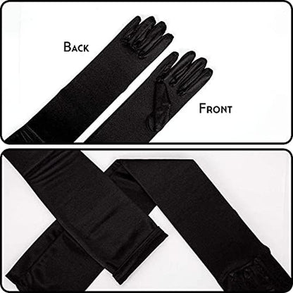 SAVITA Long Elbow Satin Gloves 21 inch Stretchy 1920s Opera Gloves Evening Party Dance Gloves for Women