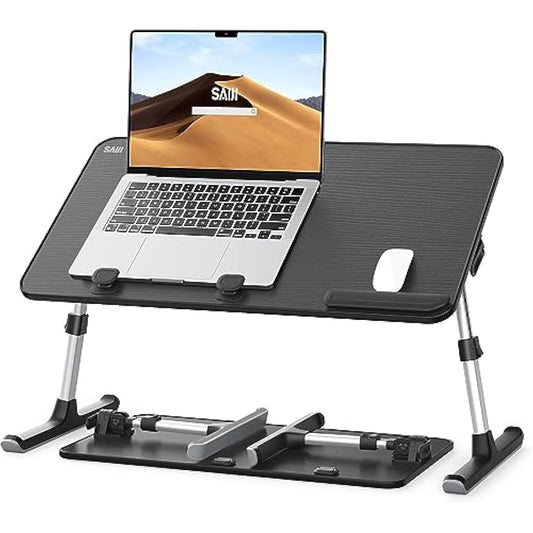 Desk, Table, SAIJI Adjustable Laptop Stand, Breafast Tray, 5 Heights, 4 angles, Stable folding Table for Bed Sofa Desk, Fit up to 17'' Laptop (60 * 33cm Black)