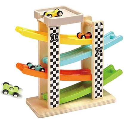 TOP BRIGHT Wooden Car Ramp Toys for 1 2 Year Old Boy Gifts, First Birthday Present for One Two Year Old Car Toy, Baby Toys 12 18 Months with 4 Mini Cars