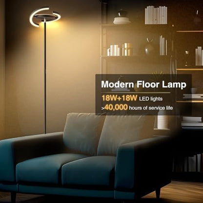 FIMEI Floor Lamp, Stepless Dimming & 3000K - 6000K Color Temperatures, Remote/Touch Independent Control, Eye-Protecting, Uplighter Floor Lamp for Living Room, Central Lamp Upward, Black