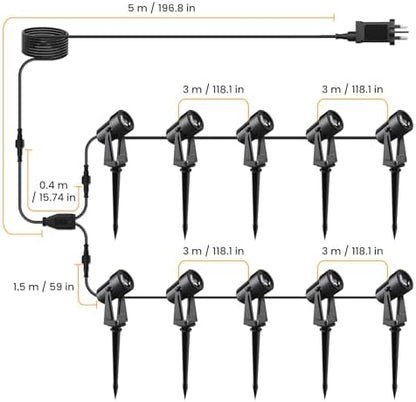 Svater Garden Spotlights Mains Powered, 32m 10-in-1 LED Landscape Lights 2W Warm White 3000K 27V IP65 Waterproof Outdoor Garden Lights Pathway Lighting for Lawn Yard, Patio,Driveway,Party