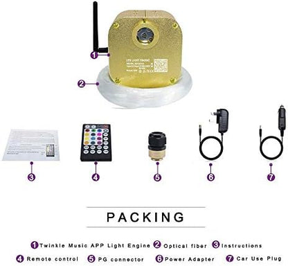 Kingmaled Car Home 16W Twinkle Music Activated App Fiber Optic Star Ceiling Light Kit, RGBW Light Engine+Remote+Mixed Fiber Cables 430pcs 9.8ft/3m (0.75+1+1.5mm)