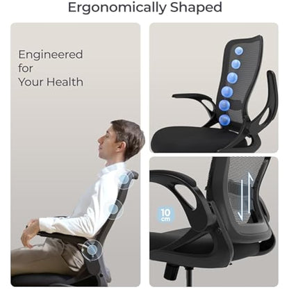 Tervo Model U | Folding Office Chair for Small Spaces | Ergonomic Design with High Rebound Mesh | Computer Desk Chair for Gaming | For Adults & Kids | Foldable & Compact with Flip Up Arms