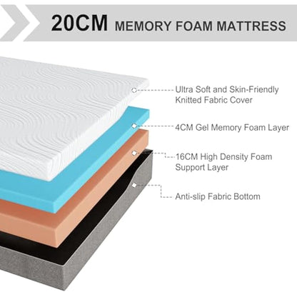 Twirest Double Mattress, Memory Foam Mattress, Medium Firm, Breathable Knitted, Soft and Skin Friendly Cloth, Mattresses in a box (135x190x20cm)