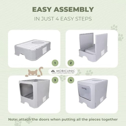 Mobiclinic® Pets, Covered Cat Litter Box, Removable Drawer, Includes Scoop, CatBox, Dual Front and Top Entry with Lid, Top Grid, Elegant Aesthetic, Detachable Structure