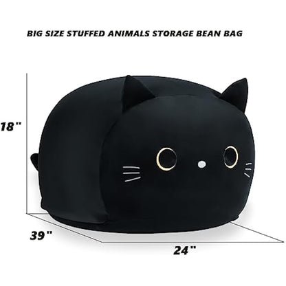 cuebear Stuffed Animal Storage Bean Bag Chair Cover for Kids Black Cat Beanbag Chair for Girls Large Size Toy Organizer Cover Only without Filling