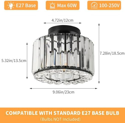 ZYDTRIP Crystal Ceiling Light Fixture Large Crystal Semi Flush Mount Ceiling Lamp Modern Black Crystal Chandelier for Living Room Hallway Dining Room Kitchen