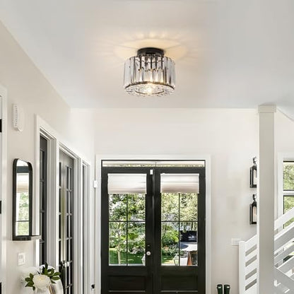 ZYDTRIP Crystal Ceiling Light Fixture Large Crystal Semi Flush Mount Ceiling Lamp Modern Black Crystal Chandelier for Living Room Hallway Dining Room Kitchen