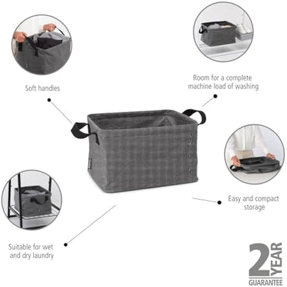 Brabantia - Foldable Laundry Basket 35L - Water Resistant Hamper for Wet & Dry Laundry - Storage Basket for Clothes and Linen - Soft Handles - Garment Washing - Home Accessory - Pepper Black