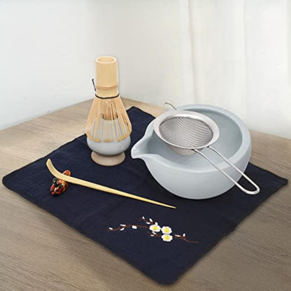 Artcome Matcha Ceremony Kit for Japanese Tea Ceremony, Bowl with Pouring Spout, Whisk, Tea Scoop, Matcha Powder Strainer, Matcha Tea Set for Making Usucha, Koicha and Matcha Latte (Cyan)