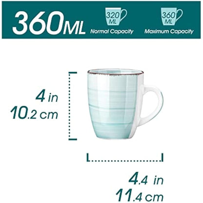 vancasso Bonita Mugs Set of 6, 360ml Stoneware Coffee Cup and Mug, Microwave & Dishwasher Safe Tea Cups, Large Mugs for Hot Drinks, Cool Color
