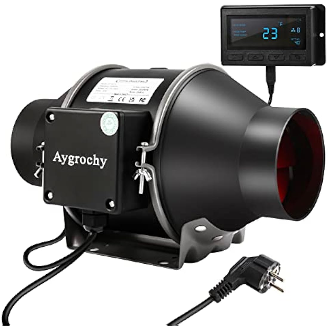 Aygrochy 4 inch Inline Duct Fan with Temperature and Humidity Controller, Extractor Fan for Booster, Grow Tents, Ventilation and Extractor(UK Plug).