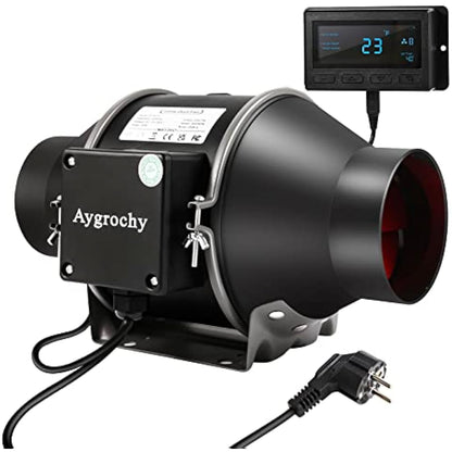 Aygrochy 4 inch Inline Duct Fan with Temperature and Humidity Controller, Extractor Fan for Booster, Grow Tents, Ventilation and Extractor(UK Plug).