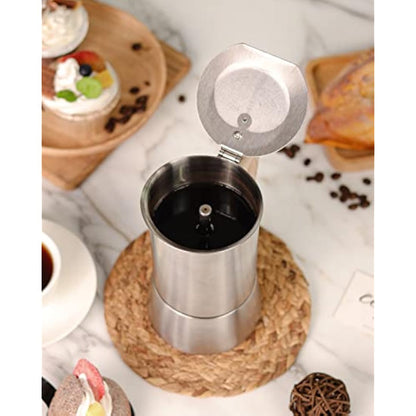 Sivaphe Moka Pot Espresso Maker, Stovetop Coffee Makers, Induction Hob Stainless Steel 6 Italian Cup 300ml 1-2 Mug