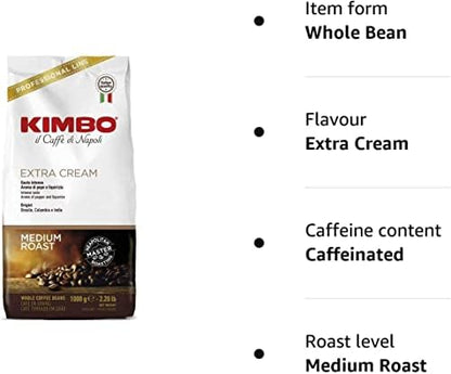 Kimbo Extra Cream Espresso Coffee Beans 2x1kg, Pack of 2