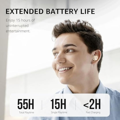 TOZO T10 Wireless Earbuds Bluetooth 5.3 Headphones, App Customize EQ, Ergonomic Desigh, 55H Playtime, Wireless Charging Case, IPX8 Waterproof Powerful Sound in-Ear Headset Khaki (New Upgraded)