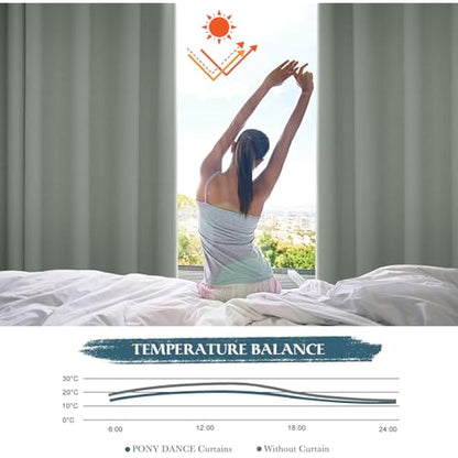 PONY DANCE Thermal Blackout Curtains with Eyelet - Super Soft Extra Long Curtains for Living Room Privacy Protection Window Treatment Drapes for Bedroom Nursery, Sage Green, 2 Panels, 46 x 90 Inch