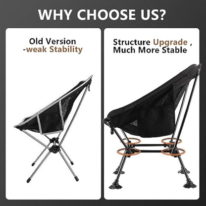 TEIVUL Camping Chairs Set - Lightweight Folding Chairs with Pocket and Cup Holder for Travel, Picnic, Hiking, Fishing - Black & Grey
