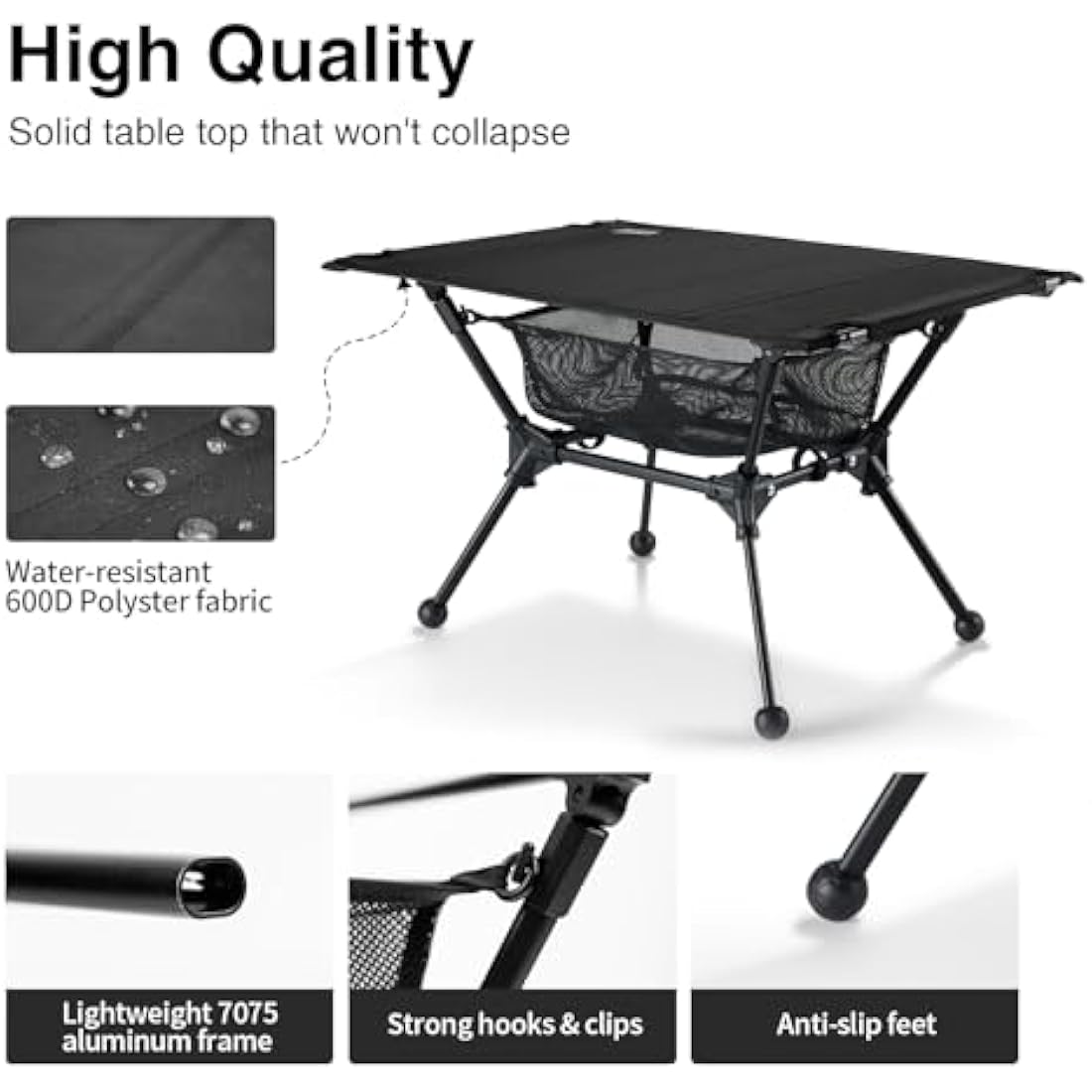 ONETIGRIS Dipper Camping Table, Lightweight Portable Folding Table with Mesh Storage Net, High/Low Options, Ideal for Camping, Hiking, Tailgating, Beach, Picnic, Travel, Backyard