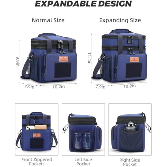 HSHRISH Large Insulated Tactical Lunch Bag for Man, Double Layer Insulated Large Cooler Bag for Men Adults Waterproof Leakproof Durable Lunch Bag for Work Outdoor Picnic 15L, Blue