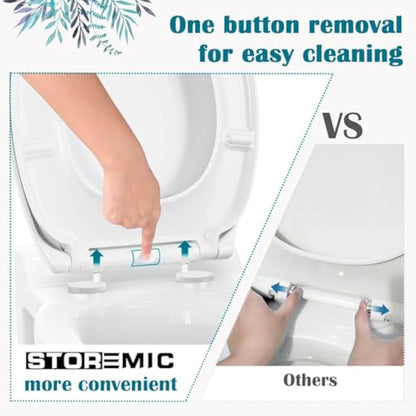 STOREMIC Toilet Seat Soft Close, Toilet Seats with Quick Release, Simple Top and Bottom Fixing, Sturdy Anti-Bacterial PP Materials Toilet Lid with Stainless Adjustable Hinges, O Shape Loo Seat White