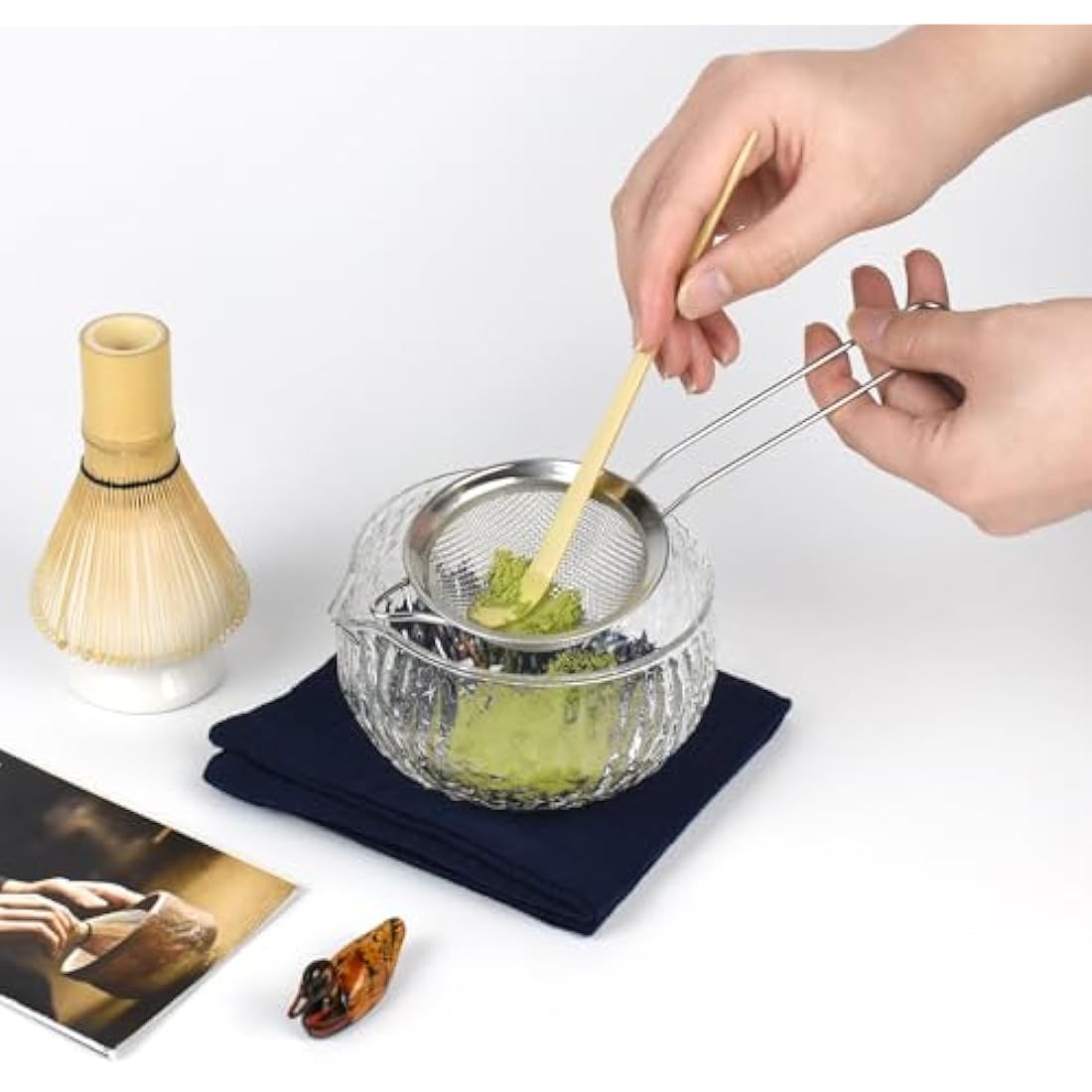 Artcome 9 Pcs Japanese Matcha Tea Set, Matcha Bowl with Pouring Spout, Matcha Whisk, Tea Scoop, Whisk Holder, Matcha Powder Caddy, Handmade Matcha Ceremony Kit For Japanese Tea Ceremony (White)