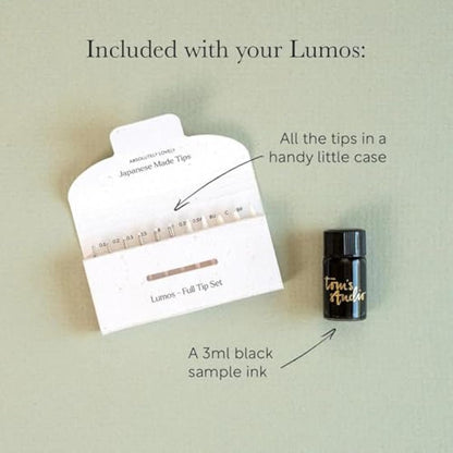 Tom's Studio Lumos Pro Duo Tip (Matte Black) | Refillable Fineliner, Writing & Brush Pen | Comes with 11 Tips, 3ml Deep Black Ink Sample & 2x Ink Reservoirs