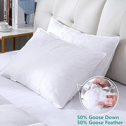 Threads For Bed Natural Feather & Down Pillows Pack of 2, Luxury Sleeping Pillow with Downproof Dual Layer Cover, Medium/Soft Density Support Pillow For Back & Side Sleeper - 19x29