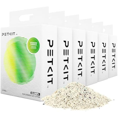 PETKIT Upgraded Clump+ Tofu Mixed Cat Litter, Ultra Absorbent and Fast Drying, 14.4kg/24L 100% Natural Ingredients Odor Eliminating Clumping Cat Litter, Dust-Free Low Tracking, Flushable, 6 Packs